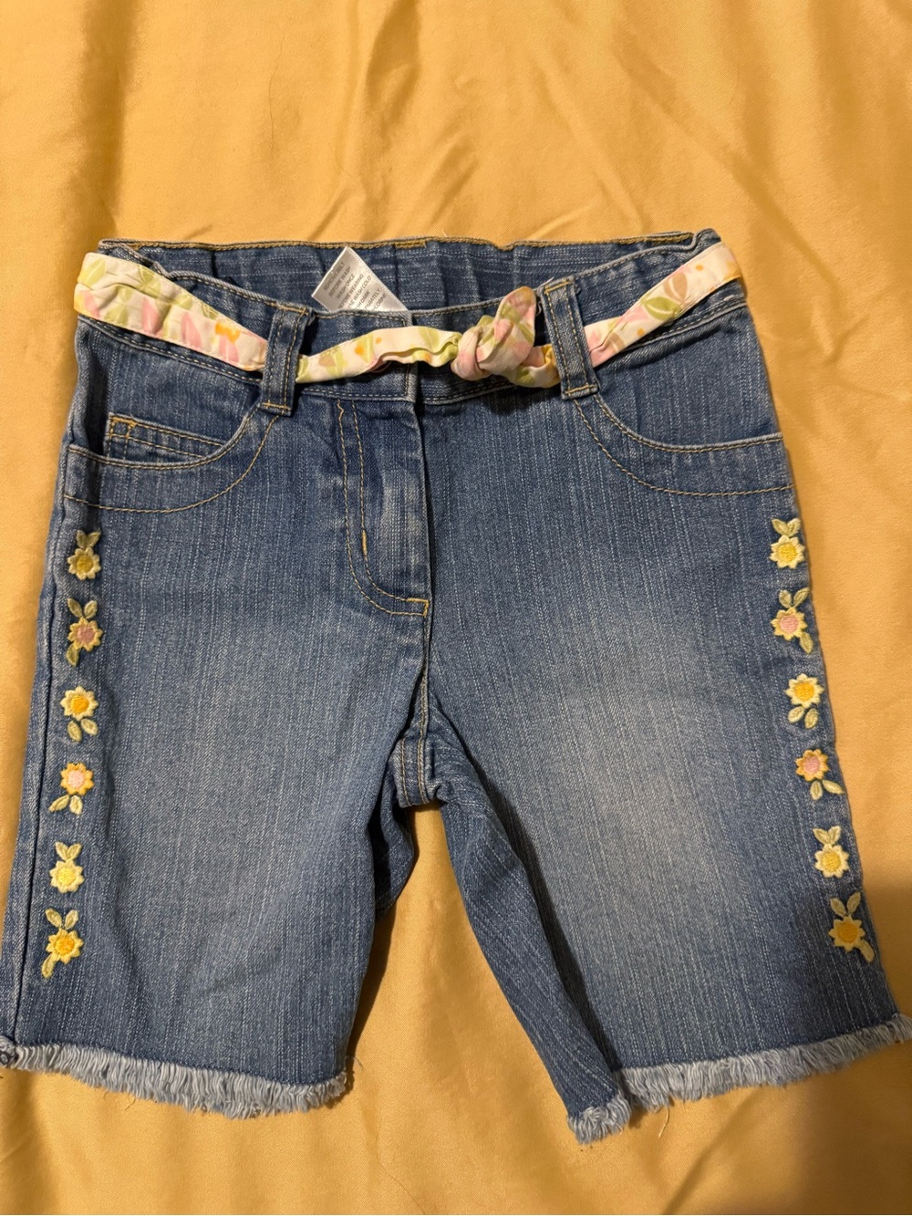 Gymboree Blue Denim Shorts with Floral Embroidery and Belt